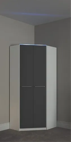 Priess Eckkleiderschrank Barcelona - Eckkleiderschrank in weiß/schwarz, Raumwunder mit 8 Einlegeböden und 2 Kleiderstangen, ideal für platzsparende Lösungen in jedem Zuhause.
