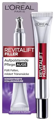 L'Oréal Paris Revitalift Filler [HA] Augencreme 15 ml - Augencreme mit höchster Hyaluronsäure-Konzentration von L'Oreal Paris, die die empfindliche Haut intensiv mit Feuchtigkeit versorgt und Tränentäler mildert.