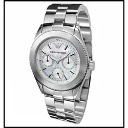 Emporio Armani Damenuhr AR0709 - Elegante Silberne Armbanduhr - Moderne Damenarmbanduhr mit Quarzwerk, Edelstahl-Gehäuse und -armband. Wasserdicht bis 50 m, inkl. Service-Coupon für Batteriewechsel. Stilvoll und zuverlässig im Alltag.