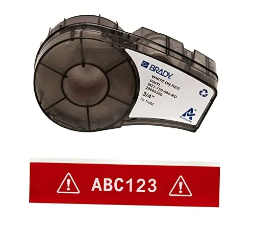 Brady Vinyl-Etiketten M21-750-595-RD - Industrieetiketten für Etikettendrucker - Schriftbänder für raue, unebene Flächen, die UV-Licht und Chemikalien widerstehen. Ideal für drinnen und draußen, haften sicher an schwierigen Materialien und bieten zuverlässige Leistung.