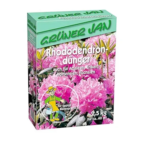 Grüner Jan Rhododendrondünger 2,5 kg für Rhododendron, Azaleen und Hortensien - Hochwertiger Rhododendrondünger 2,5 kg für optimale Nährstoffversorgung von Rhododendron, Azaleen und Hortensien. Ideal für eine prächtige Blütenpracht und gesunde Pflanzen. Perfekt für Gartenliebhaber und Profis!