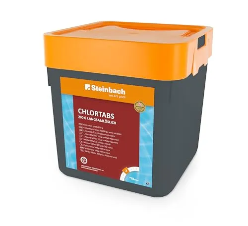 Steinbach Poolpflege Chlortabs 200 g - 5 kg - Chlorprodukte für die Poolpflege, langsamlösliche 200 g Chlortabletten wirken effektiv gegen Pilze und Viren, pH-neutral und für alle Wasserhärten geeignet, ideal für die Dauerdosierung.