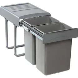 EKOTECH 90084162S Abfallsorter MEGA - Mülleimer mit 2x 20 Liter Volumen für 2-fach Trennung, Soft Closing System für leises Schließen und modernes Design in Orion Grau - ideal für jede Küche.
