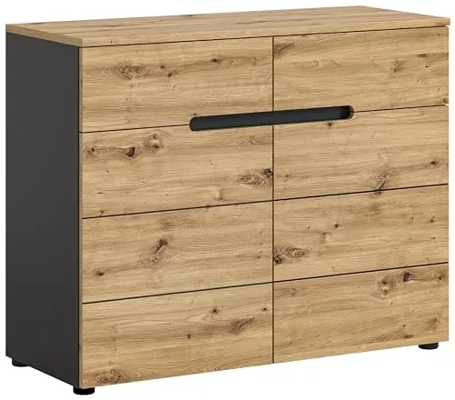 xonox.home Kommode Canu - Elegantes Sideboard in Artisan Nb. und Basalt grau - Moderne Kommode Canu in Artisan Nb. und Basalt grau, bietet 2 Türen, 2 Schubkästen und 2 Einlegeböden. Zeitloses Design, pflegeleicht und nachhaltig produziert – ideal für Ihren Eingangsbereich.