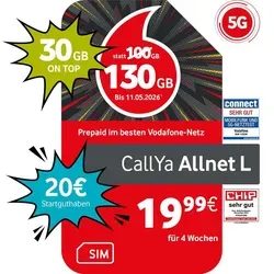 Vodafone Prepaid CallYa L, 60 GB statt 35 GB, 20 EUR Prepaidkarte