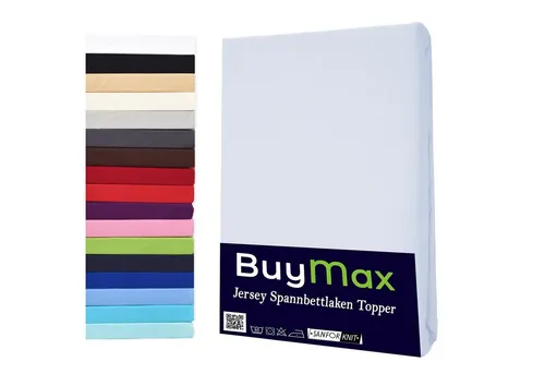 Buymax Spannbettlaken Topper, Spannbetttuch für Topper bis 12 cm Höhe, 100% Baumwolle Jersey, Jersey, Gummizug: Rundumgummi, (1 Stück), Pflegeleicht und Atmungsaktiv, in Verschiedenen Farben und Größen