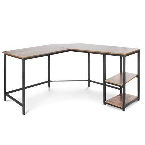 MIADOMODO Eckschreibtisch Vintage Braun und Schwarz - Schreibtisch mit modernem Design, ideal für Home Office, bietet viel Platz mit 138 cm Breite und ist perfekt für effizientes Arbeiten.