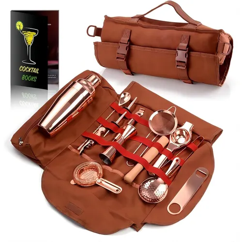 Cocktail Shaker Set 17-teilig Kupfer - Mixology Kit für kreative Cocktails - Gläser & Glaswaren, hochwertiges 17-teiliges Set mit stilvollem Kupferdesign, ideal für Cocktail-Liebhaber und als Geschenk.