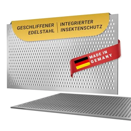 DeinLichtschacht – Lichtschachtabdeckung Edelstahl mit Insektenschutz - Dachrinnen – Rostfreie und langlebige Lichtschachtabdeckung aus Edelstahl mit modernem Quadrat-Muster und effektivem Insektenschutz für maximale Licht- und Luftdurchlässigkeit.