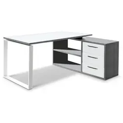 Eckschreibtisch Donau, grau, 140x75x170 cm - Kinderschreibtisch mit großer Arbeitsfläche und stylischem Design, ideal für kreative Aufgaben und Hausaufgaben.