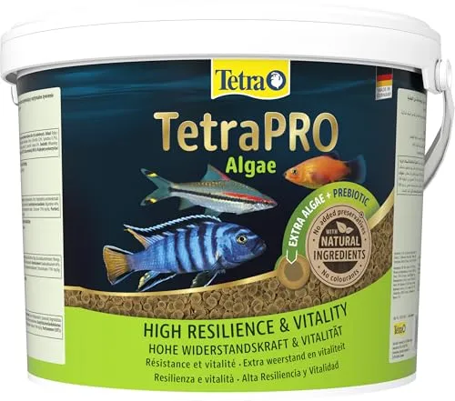 TetraPro Algae Multi-Crisps 10 Liter - Flockenfutter für gesunde Fische, reich an Algenkonzentrat für erhöhte Widerstandskraft und mit Präbiotika für verbesserte Verdauung.