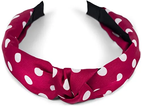 styleBREAKER Damen Haarreif mit Punkte Muster und Knoten im Retro Style, Rockabilly, Vintage Look, Haarband, Headband 04026015, Farbe:Bordeaux-Rot-Weiß