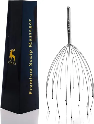 USAGA Premium Kopfmassagegerät - Entspannung für Kopf und Körper - Kopfmassagegerät mit 20 Fingern für intensive Entspannung. Hochelastische Federn passen sich optimal an, ideal für eine wohltuende Kopf- und Nackenmassage.