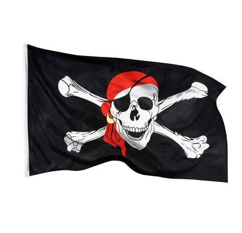 PHENO FLAGS Flagge Piraten Flagge 90 x 150 cm Piratenflagge Fahne Pirat (Hissflagge für Fahnenmast), Inkl. 2 Messing Ösen