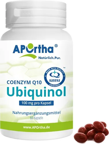 Kaneka UbiquinolTM Coenzym Q10 - 100mg - vegetarische Kapseln - Arzneimittel zur Unterstützung der Herzgesundheit, rezeptfrei und ideal für Vegetarier - 60 Kapseln von APOrtha Deutschland GmbH