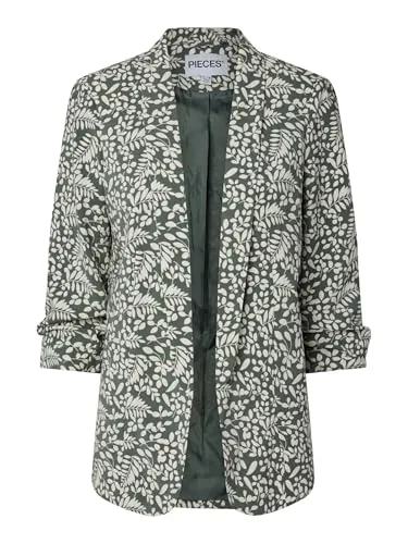 pieces Blusenblazer PCBOSELLA 3/4 PRINTED BLAZER NOOS in Grün (XL) - Modischer Blusenblazer mit 3/4-Ärmeln, elastischem Material und bedrucktem Design. Ideal für stilvolle Outfits, bequem und pflegeleicht bei Maschinenwäsche.