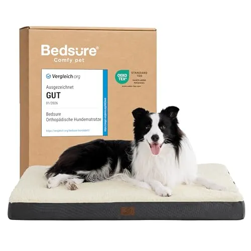 BEDSURE orthopädisches Hundebett Grosse Hunde - 91x69x7.6cm Hundekissen flauschig Hundematte waschbar Hundematratze in grau für große Hunde