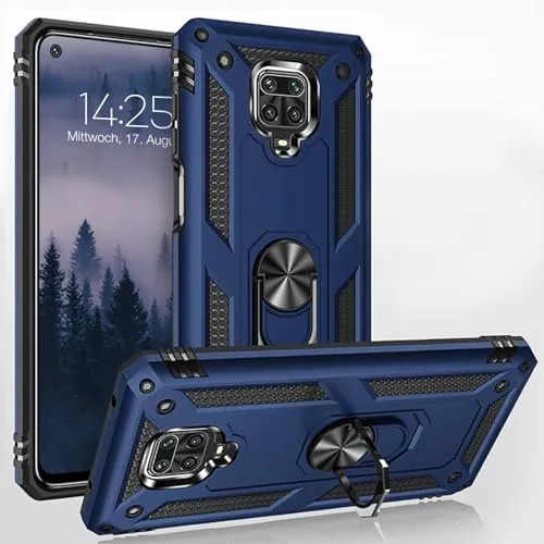 LBH Outdoor Hülle für Xiaomi Redmi Note 9 Pro Armor Militär Stoßfest Handyhülle 360 Grad Metal Ring Halter Ständer Schutzhülle für Handyhalterung Auto Magnet Blau