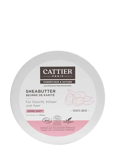 CATTIER Paris 100% Bio Sheabutter - Duftfrei - 100 g - Zertifizierte Naturkosmetik für intensive Feuchtigkeitspflege. Ideal zur Unterstützung der Hautpflege mit geprüfter Qualität nach Ecocert-Standard.
