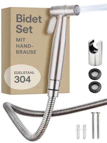 Praknu Bidetarmatur Set - Intimdusche aus Edelstahl - Bidetarmatur Set für vielseitige Anwendungen: Handbrause, Schlauch und Halter aus rostfreiem Edelstahl, ideal für Babydusche und Toilettendusche.