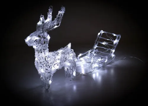 Bubble-Store Weihnachtsfigur Rentier mit Schlitten - Beleuchtete Weihnachtsdekoration für drinnen und draußen, mit 64 kaltweißen LEDs. Ideal für festliche Anlässe und stimmungsvolle Atmosphäre.