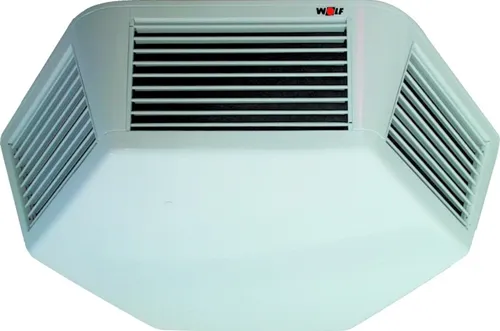 Wolf Luftheizer TopWing TLHD-K-EC 40 230V - Effiziente Heiz- und Kühllösung - Vielseitiger Luftheizer für gewerbliche Räume, ideal für Deckenmontage. Effizientes Heizen und Kühlen mit optimaler Luftverteilung dank verstellbarer Lamellen. Leiser Betrieb und modernes Design.