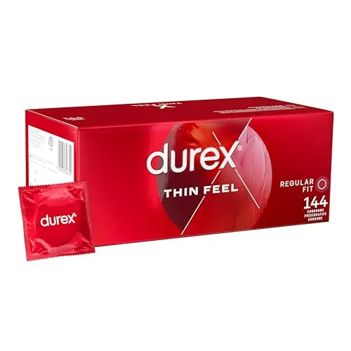 Durex Thin Feel Kondome - 144 Stücke - Kondome für Männer, ultra dünn für ein intensives Gefühl und maximalen Schutz, ideal für unbeschwerte Momente.