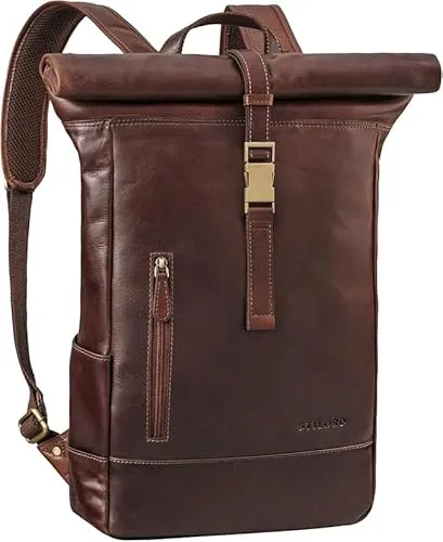 STILORD 'Harriet' Vintage Rolltop Rucksack - Hochwertiger Lederrucksack für Damen und Herren mit Rolltop-Design und Laptopfach für Notebooks bis 17 Zoll – ideal für stilvolle Abenteuer.