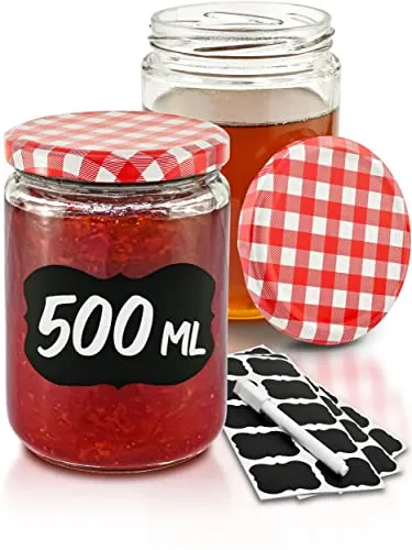 Praknu Einmachglas Set 12x 500ml mit Schraubdeckel und Etiketten - Praknu Einmachglas Set mit 12 luftdichten Gläsern (500 ml) für vielfältige Anwendungen. Ideal zum Einmachen und Konservieren von Lebensmitteln. Inklusive Etiketten und Stift für einfache Beschriftung.