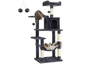 FEANDREA Kratzbaum mit Hängematte und Höhle, 143 cm - Katzenbaum mit 5 Ebenen, stabil und ideal für Katzen mit Spiel- und Schlafplatz. Die Hängematte und Höhle bieten zusätzlichen Komfort.