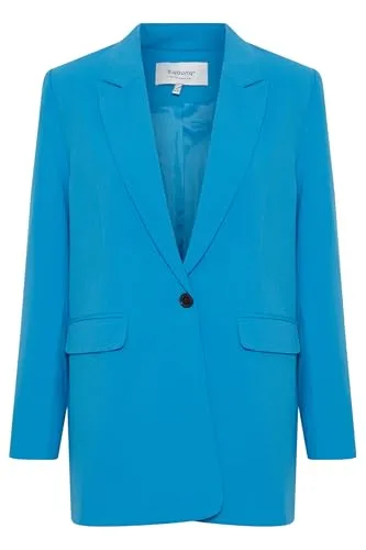 b.young BYDANTA Damen Blazer Longblazer Jacke mit Reverskragen und Knopf Regular Fit mit Stretch langer Schnitt, Größe:44, Farbe:Ibiza Blue (174245)