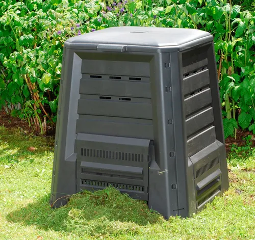 KHW Komposter 340 l, anthrazit - Robuster Komposter aus Kunststoff mit 4 Entnahmeklappen für einfache Handhabung, ideal für Gartenabfälle und umweltfreundliches Recycling.