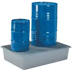GFK-Auffangwanne CEMO 220 L mit Stahlgitterrost - Robuste Auffangwanne aus glasfaserverstärktem Kunststoff, ideal für die sichere Lagerung von Flüssigkeiten mit einem praktischen Stahlgitterrost.