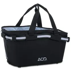 Cube ACID Gepäckträgerkorb CITY 20 RILink - schwarz - Fahrradtaschen mit 20 Litern Volumen, ideal für Wocheneinkäufe, ausgestattet mit Kordelzugabdeckung und Innentasche mit Reißverschluss.