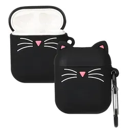 kwmobile Design Schutzhülle für Apple Airpods 1 & 2 Hülle - TPU Silikon Case für Kopfhörer Ladecase - stoßfestes Cover mit Karabiner - Schwar... - Schwarz