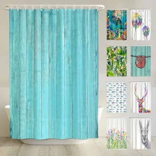 arteneur® Holz Türkis Duschvorhang 180x200 - Blickdicht & Wasserdicht - Hochwertiger Duschvorhang mit buntem Digitaldruck aus 100% recyceltem Polyester. Pflegeleicht und waschbar bei 40°C, inklusive 12 Ringe und E-Book mit Reinigungstipps. Ideal für ein modernes Badezimmer!