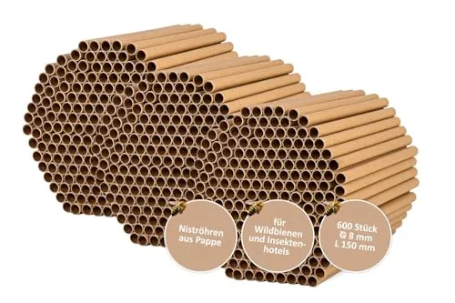 Cult at Home Insektenhotel mit 600 Nisthülsen Ø8mm - Ideal für DIY-Projekte: 600 artgerechte Nisthülsen zur Unterstützung von Wildbienen und Erhalt der Artenvielfalt. Perfekt für kreative Bastelideen im Garten.