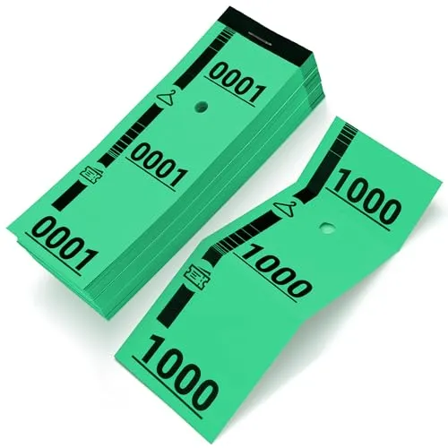 Paperlin 1000 garderobenmarken 160g - Nummeriert 1-1000, Perforiert, 3-teilig - Ideal für Empfänge, Galas, Tombolas, Reinigungen, Schneider, Schuhmacher - 5x14 cm - Grün