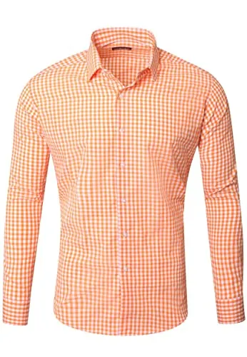 Reslad Kariertes Hemd Herren Slim Fit RS-7007 Orange - Elegantes Herren Karohemd im Vichy Karomuster, ideal für Freizeit und Büro. Der Slim Fit Schnitt sorgt für optimalen Tragekomfort und ein modernes Erscheinungsbild. Verfügbar in S bis XXL.