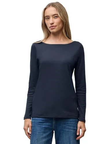STREET ONE Langarmshirt Style Lanea mit U-Boot Ausschnitt in Blau - Stylisches Langarmshirt in tiefblau, aus weichem Jersey-Material. Ideal für einen lässigen Look und pflegeleicht für den Alltag. Perfekt für entspannte Freizeitaktivitäten.