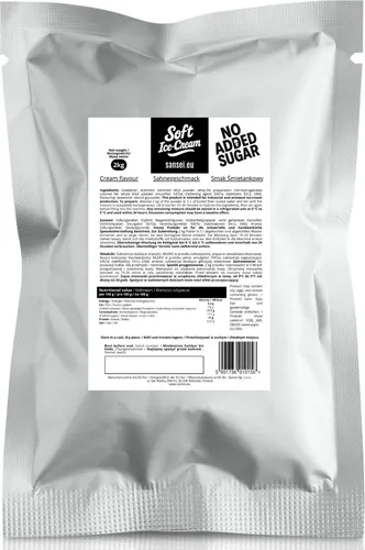 Sansei Soft-Eis Pulver ohne Zuckerzusatz 2 kg (Sahnegeschmack) - Zuckerfreies Soft-Eis Pulver mit Erythrit und Steviolglykosiden. Ergibt ca. 70 Portionen, ideal für die Zubereitung von cremigem Eis bei optimaler Lagerung. Perfekt für alle, die auf Zucker verzichten möchten.