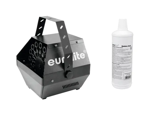 EUROLITE B-100 Seifenblasenmaschine schwarz DMX mit Seifenblasenfluid - Effektmaschinen für unvergessliche Events, inklusive 1l gebrauchsfertigem Seifenblasenfluid. Ideal für Hochzeiten, Partys und Clubs, mit niedrigem Stromverbrauch und DMX-Steuerung.