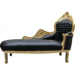 Casa Padrino Barock Chaiselongue Mod2 Schwarz/Gold - Elegante Chaiselongue im Barockstil, gefertigt aus hochwertiger Lederoptik. Ideal für stilvolle Wohnräume und gemütliche Stunden.