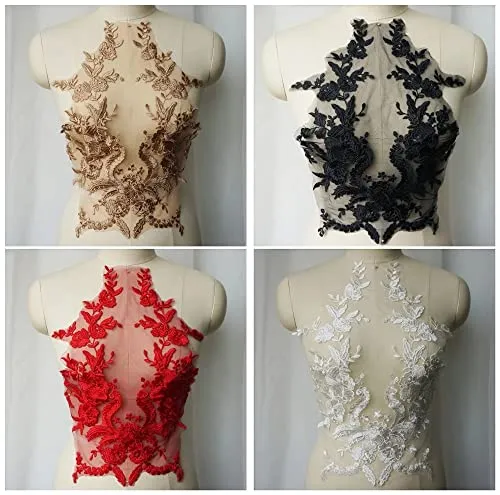 Yulakes 1PCS 3D Stickerei Spitze Applikation,Gestickte Spitze Ausschnitt Blumen Strass Tüll Besatz Besetzter,Spitzenapplikation Blumenstickerei Patch für DIY Ausschnitt Hochzeit Brautkleid (White)