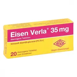 EISEN VERLA 35 mg überzogene Tabletten - 20 St - Praktische Tabletten mit Eisen zur Unterstützung der täglichen Nährstoffzufuhr. Ideal für den Einsatz bei Eisenmangel.