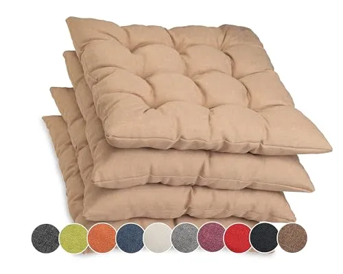 sunnypillow Stuhlkissen 4er Set Ontario, Beige 45x45cm - Stylische Sitzpolster im 4er Set für mehr Komfort. Die Bänder sorgen für einen sicheren Halt auf jedem Stuhl. Ideal für den Innen- und Außenbereich.