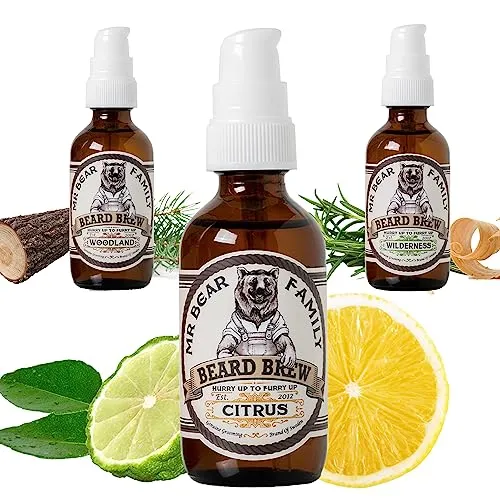 Mr Bear Family Bartöl Herren - Citrus - Bartöl für Männer mit Jojoba- und Arganöl, pflegt den Bart, unterstützt das Wachstum und sorgt für einen verführerischen Duft nach Bergamotte und Zitrone.