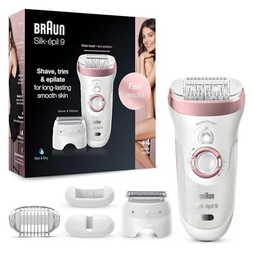 Braun Silk-épil 9 725 Epilierer - Epilierer für Damen mit Micro-Grip-Pinzetten-Technologie für wochenlang glatte Haut. Ergonomisches Design, 100% wasserdicht für schmerzarme Anwendung in Badewanne oder Dusche.