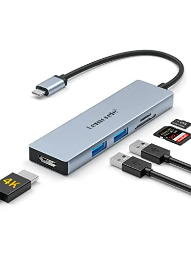 Lemorele 5 in 1 USB C Hub HDMI USB C Adapter MacBook Adapter with 4K HDMI, 2 USB 3.0, SD/TF Card Reader Caompatibel with MacBook Pro/Air M1, iPad Pro M1, XPS, Chromebook Pixel