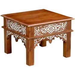 Marrakesch Orient & Mediterran Interior Couchtisch Achaz – Handgefertigter Mangoholz Tisch mit orientalischen Schnitzereien - Couchtisch Achaz aus massivem Mangoholz – handgefertigt und kunstvoll verziert, bringt orientalische Eleganz in Ihr Zuhause und setzt stilvolle Akzente.